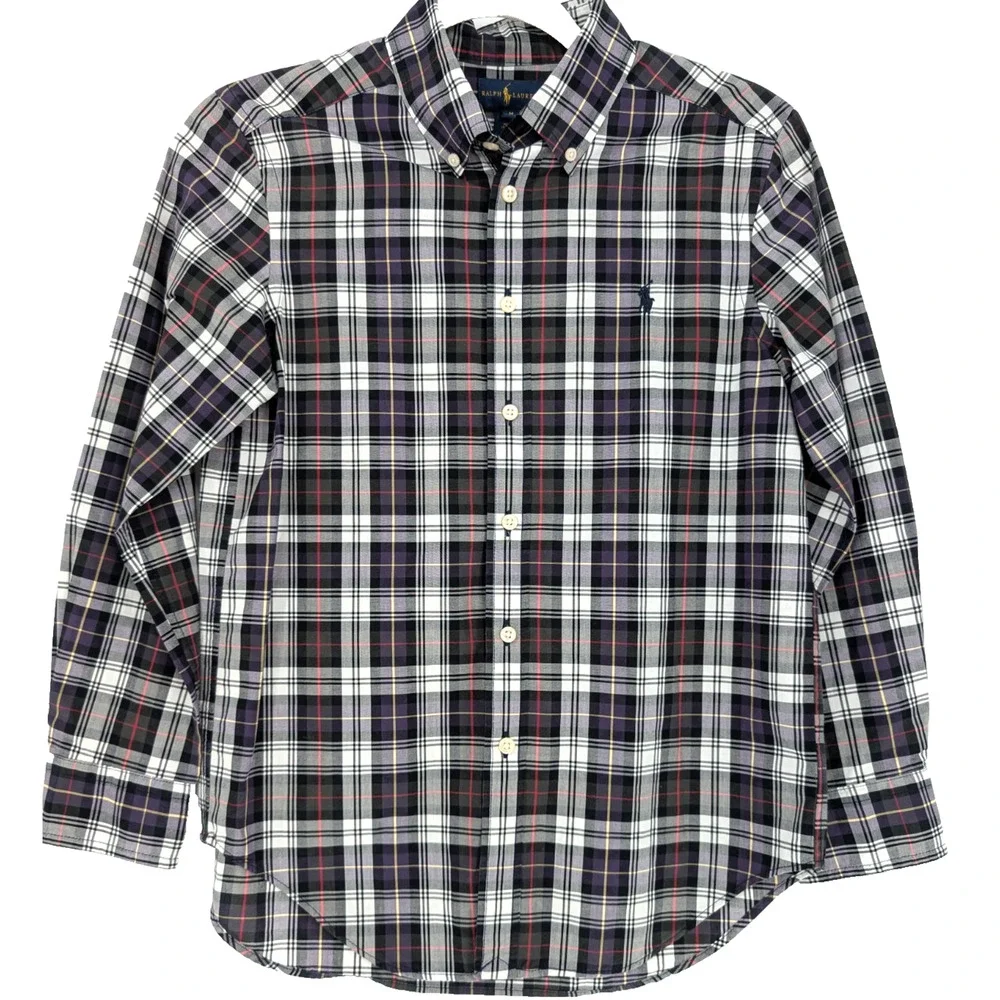 Ralph Lauren Kids‎ Boys Purple Plaid Button Down Shirt Size M 10-12 Long Sleeve